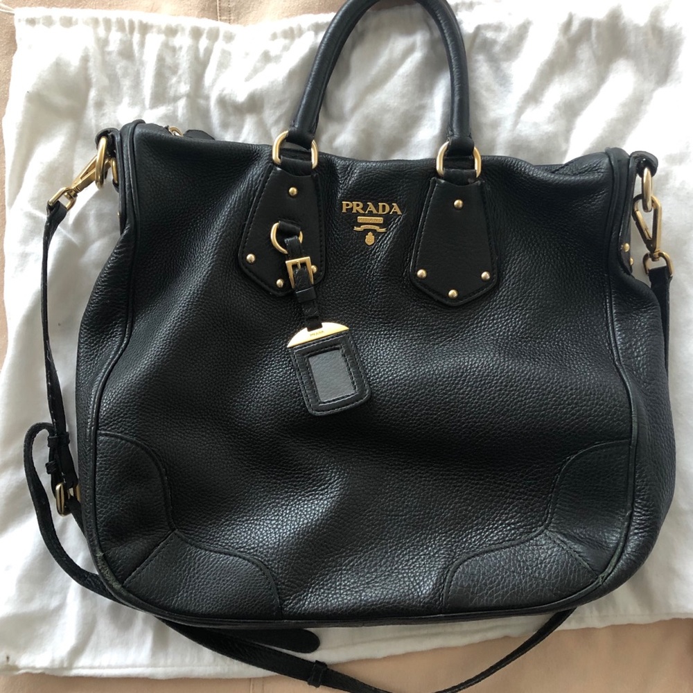 Prada Black Leather Shoulder Bag with Gold Hardware